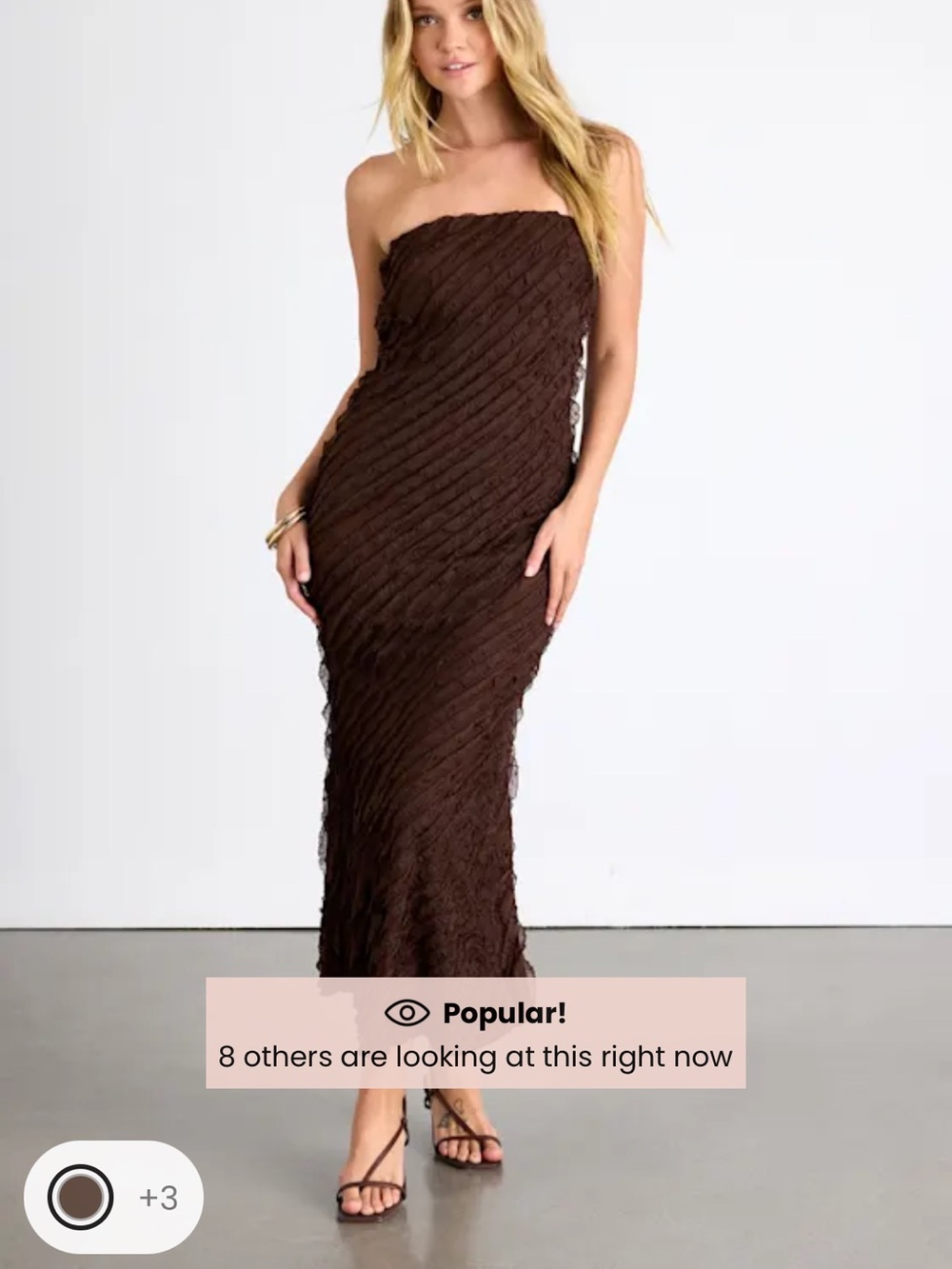 Lulu's Strapless Chocolate Brown Textured Maxi Gown